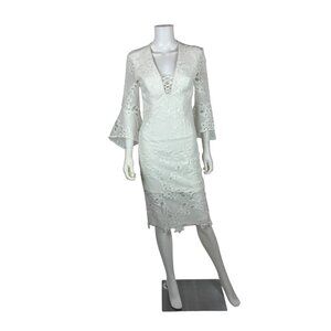 Bardot Indra Lace Dress Womens 6 Small Retro 60s Style Bell Sleeves Cocktail